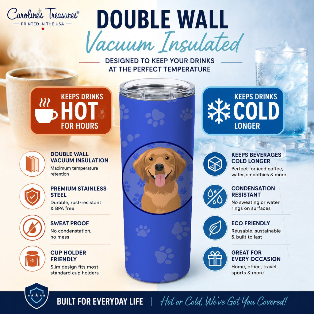 Golden Retriever Red #2  Stainless Steel Skinny Tumbler 20 oz Vacuum Double Walled Reusable Insulated Travel Cup