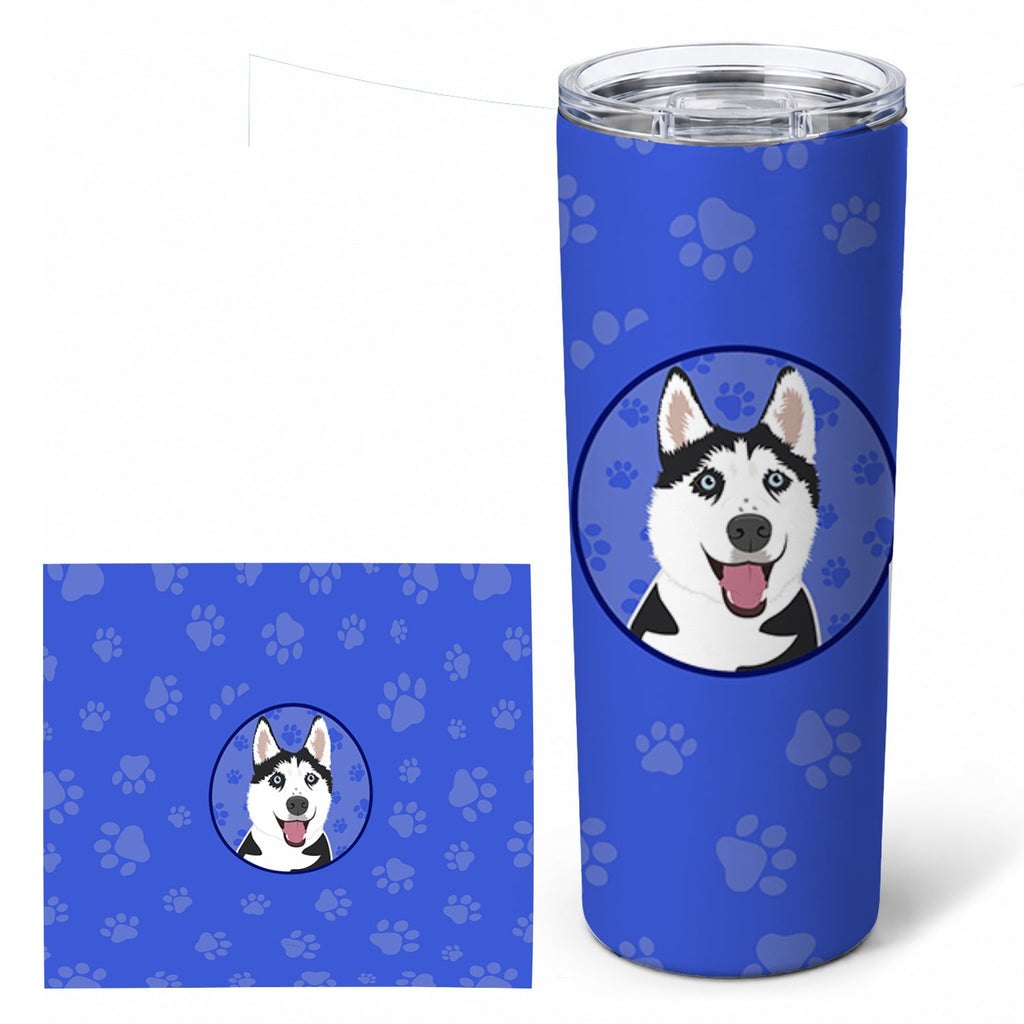 Siberian Husky Black and White #2  Stainless Steel Skinny Tumbler 20 oz Vacuum Double Walled Reusable Insulated Travel Cup