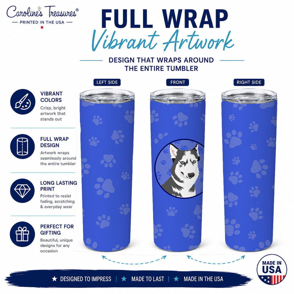 Siberian Husky Silver and White #2  Stainless Steel Skinny Tumbler 20 oz Vacuum Double Walled Reusable Insulated Travel Cup