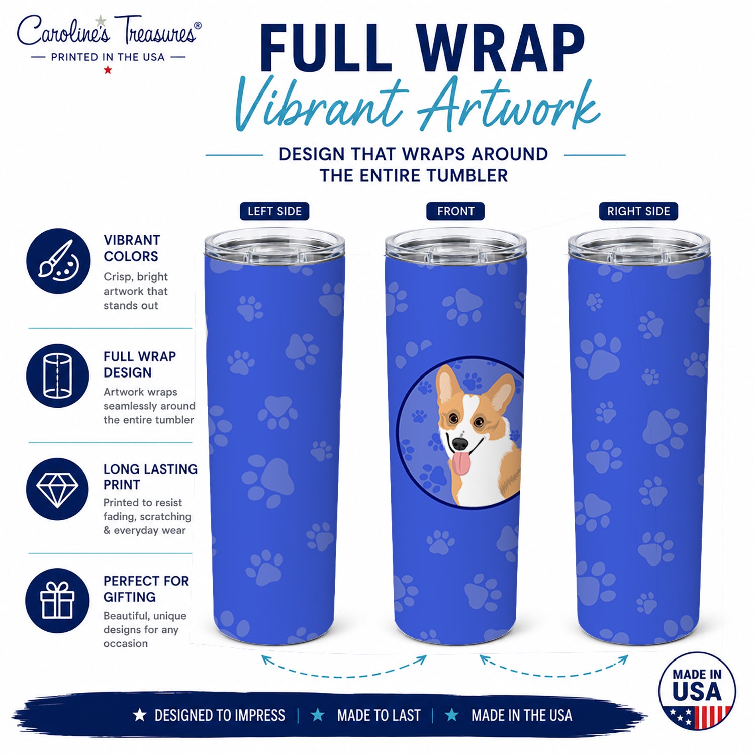 Pembroke Corgi Red and White  Stainless Steel Skinny Tumbler 20 oz Vacuum Double Walled Reusable Insulated Travel Cup