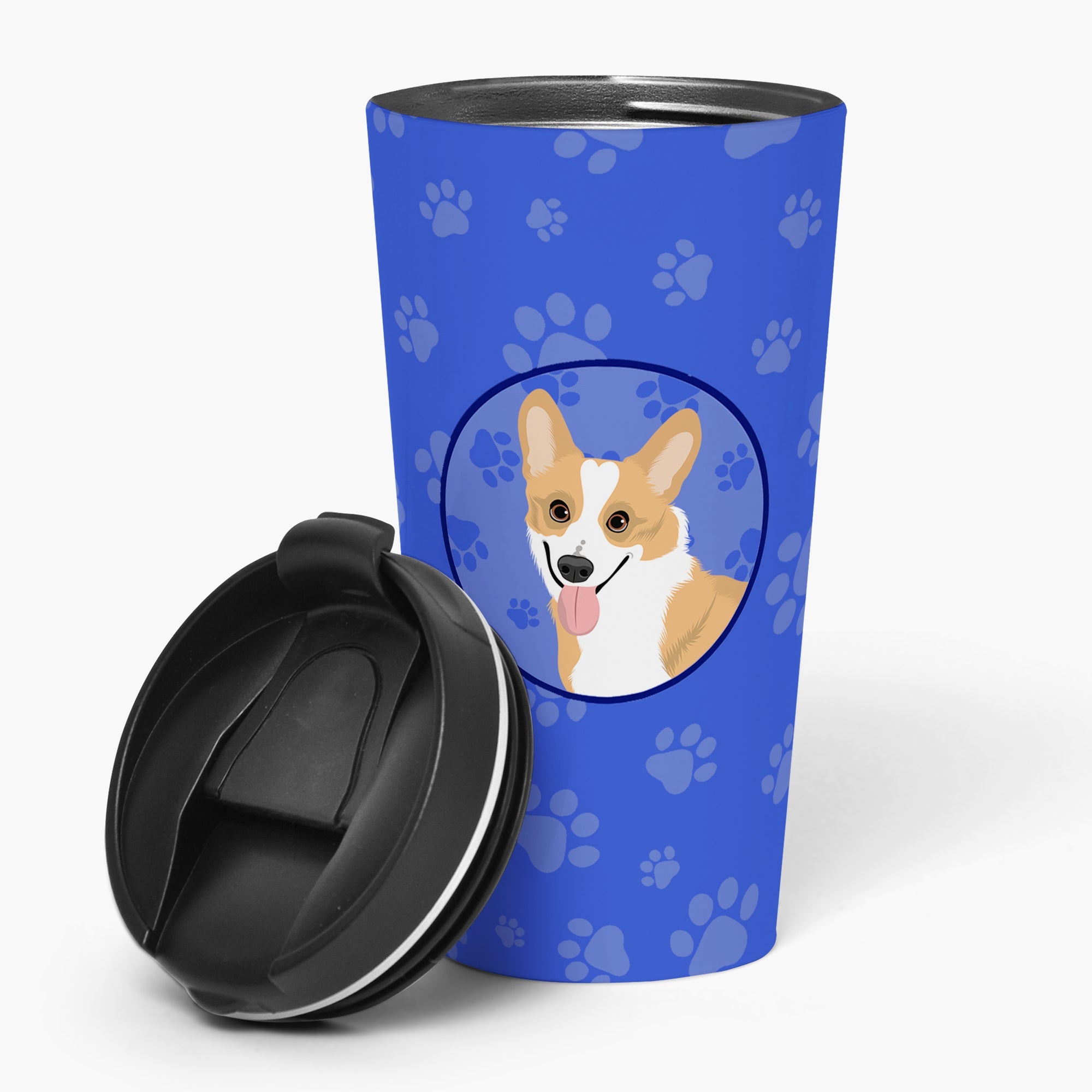 Pembroke Corgi Red and White Stainless Steel 16 oz Tumbler Blue Insulated Tumbler with Lid, Cute Travel Cup for Coffee, Cocktails, Gift Men, Dad, Women, Mother