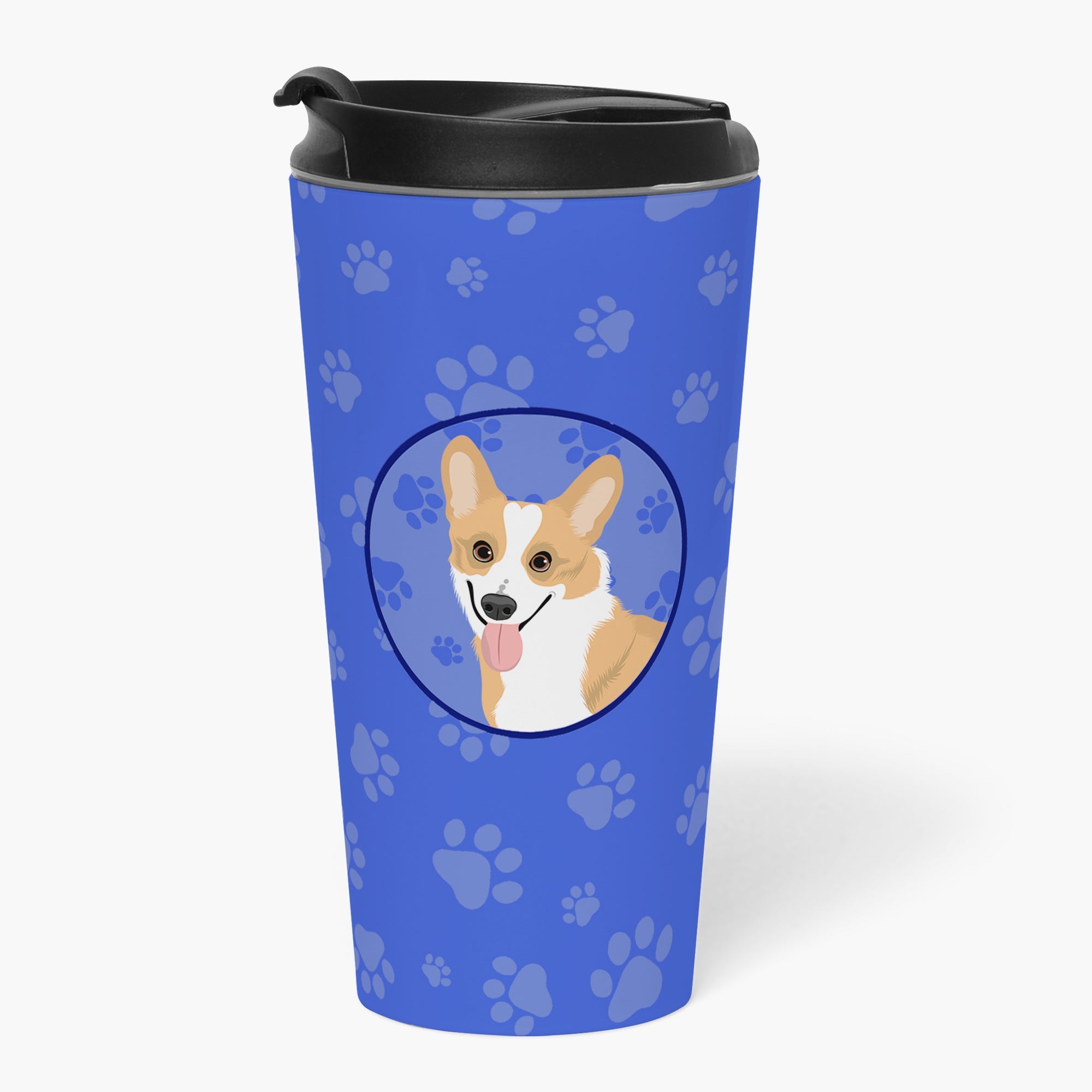 Pembroke Corgi Red and White Stainless Steel 16 oz Tumbler Blue Insulated Tumbler with Lid, Cute Travel Cup for Coffee, Cocktails, Gift Men, Dad, Women, Mother