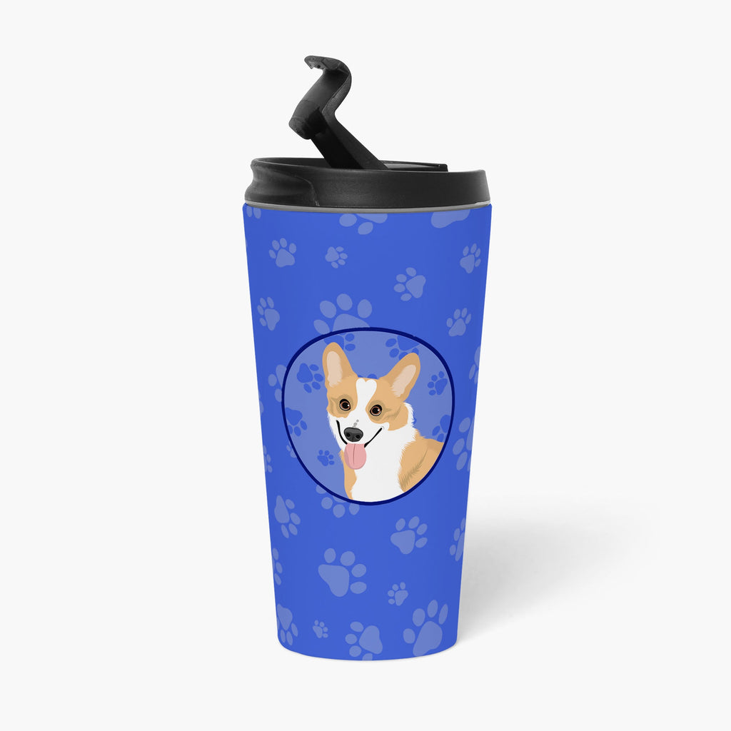 Pembroke Corgi Red and White Stainless Steel 16 oz Tumbler Blue Insulated Tumbler with Lid, Cute Travel Cup for Coffee, Cocktails, Gift Men, Dad, Women, Mother