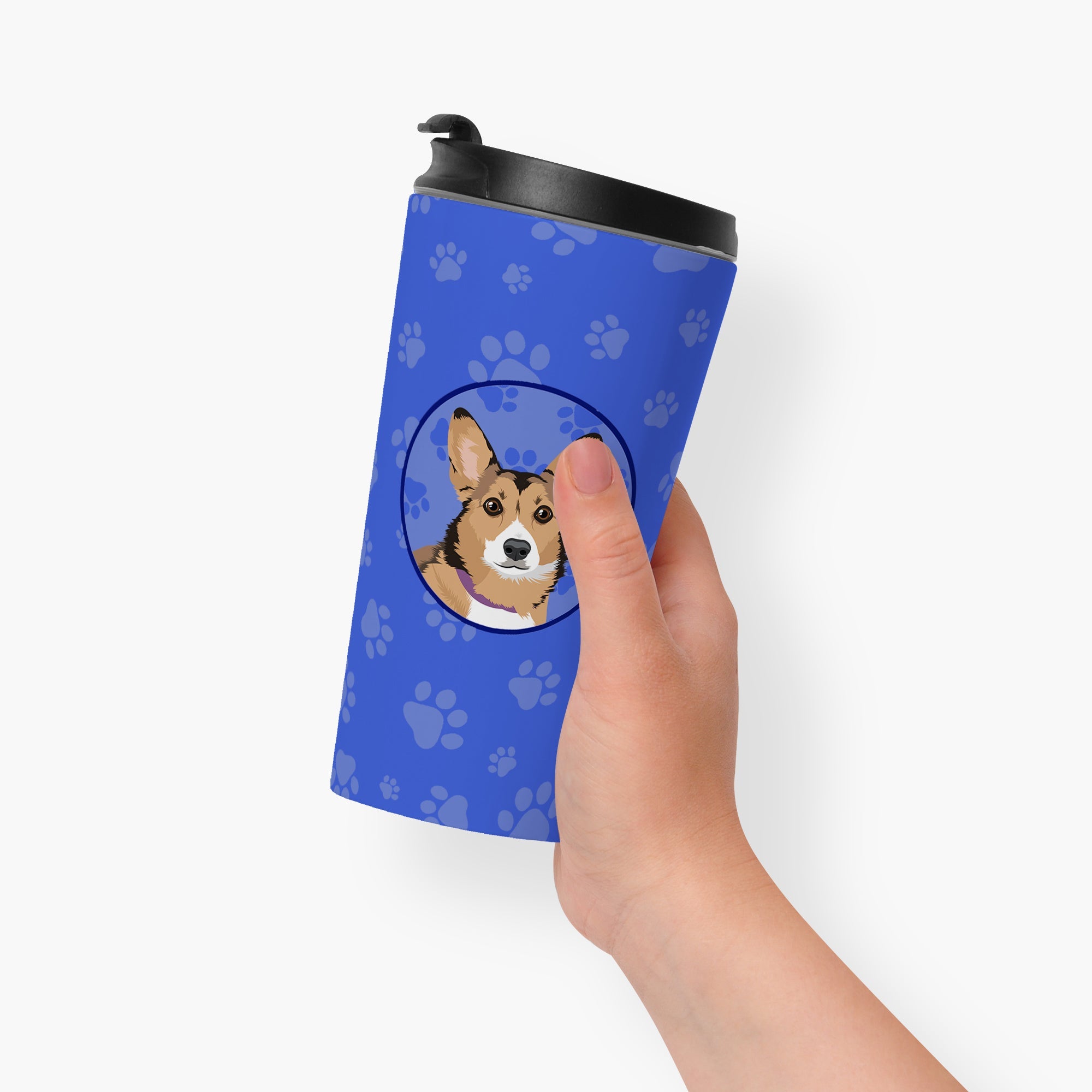 Pembroke Welsh Corgi Sable and White Stainless Steel 16 oz Tumbler Blue Insulated Tumbler with Lid, Cute Travel Cup for Coffee, Cocktails, Gift Men, Dad, Women, Mother