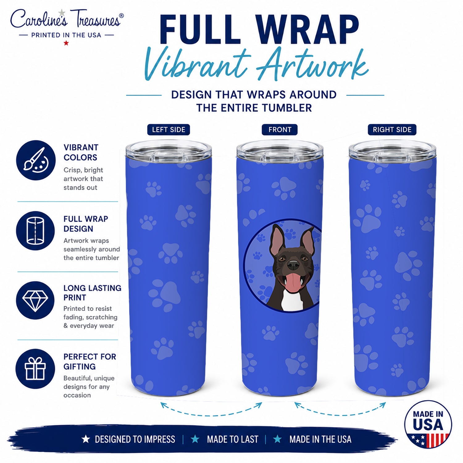 Pit Bull Black #4  Stainless Steel Skinny Tumbler 20 oz Vacuum Double Walled Reusable Insulated Travel Cup