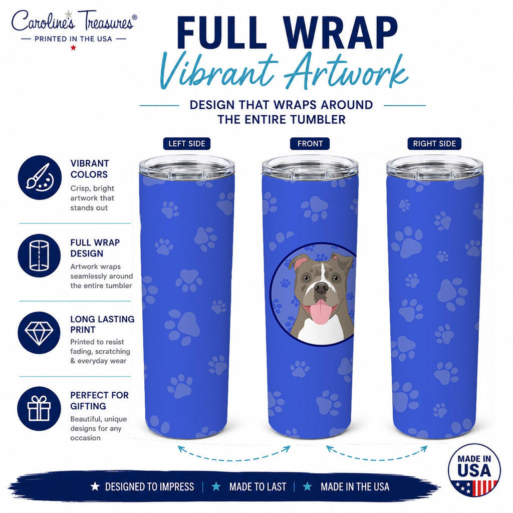 Pit Bull Blue #2  Stainless Steel Skinny Tumbler 20 oz Vacuum Double Walled Reusable Insulated Travel Cup