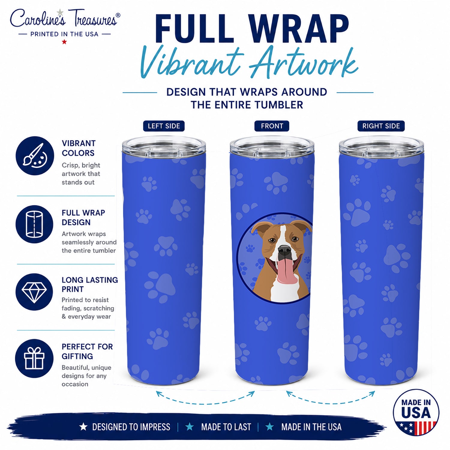 Pit Bull Fawn #2  Stainless Steel Skinny Tumbler 20 oz Vacuum Double Walled Reusable Insulated Travel Cup