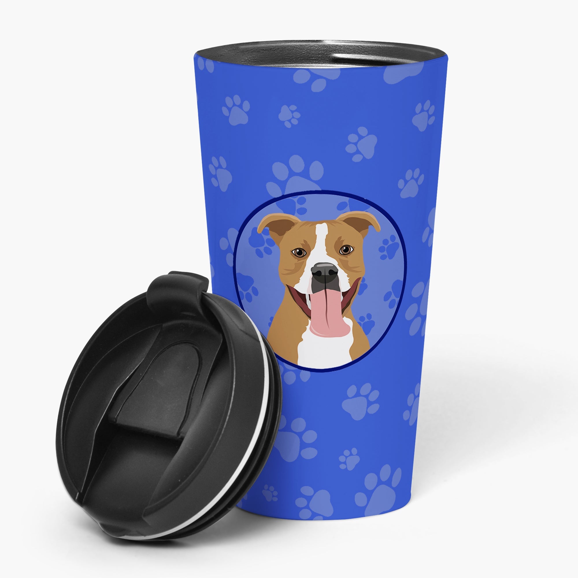 Pit Bull Fawn #2 Stainless Steel 16 oz Tumbler Blue Insulated Tumbler with Lid, Cute Travel Cup for Coffee, Cocktails, Gift Men, Dad, Women, Mother