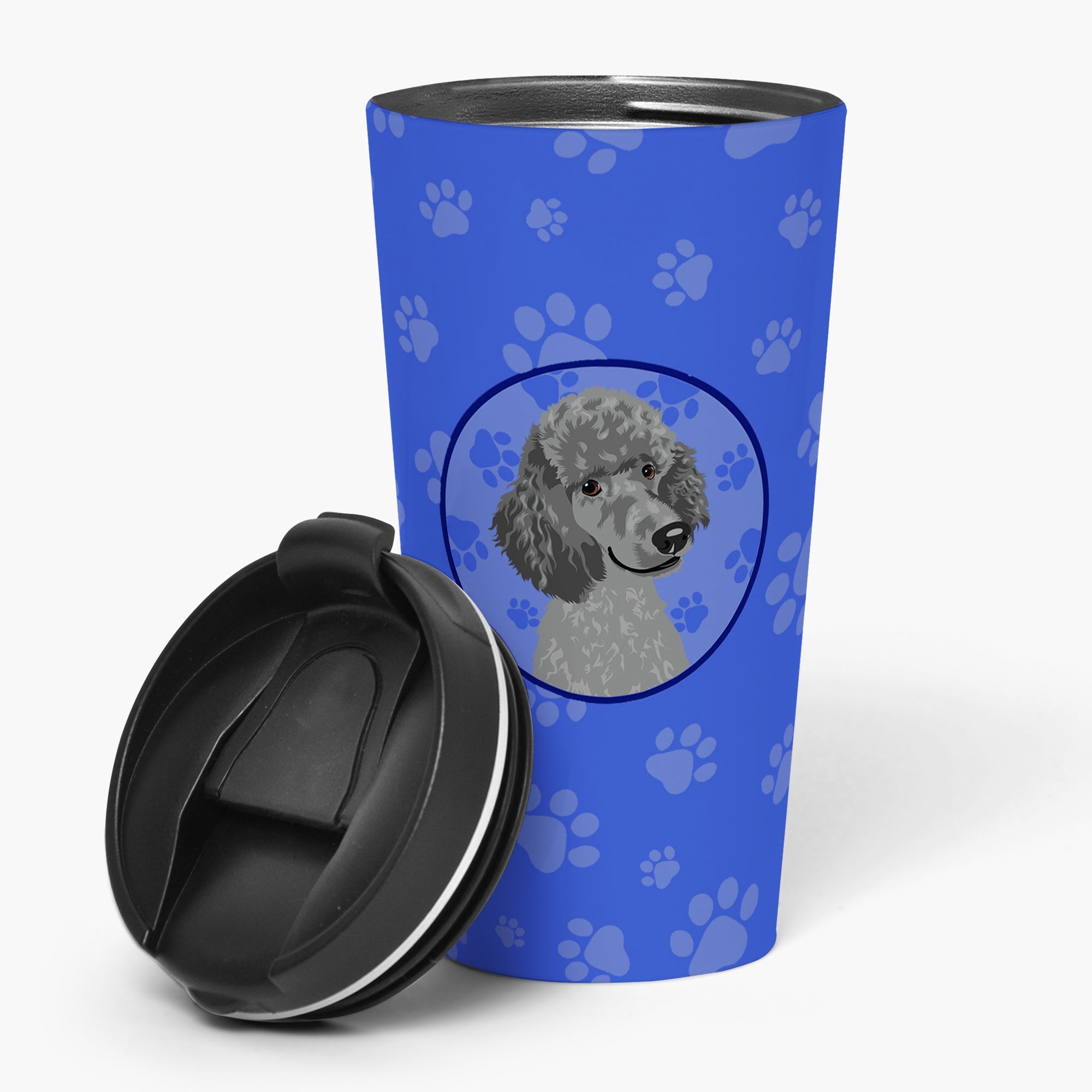 Poodle Standard Gray Stainless Steel 16 oz Tumbler Blue Insulated Tumbler with Lid, Cute Travel Cup for Coffee, Cocktails, Gift Men, Dad, Women, Mother