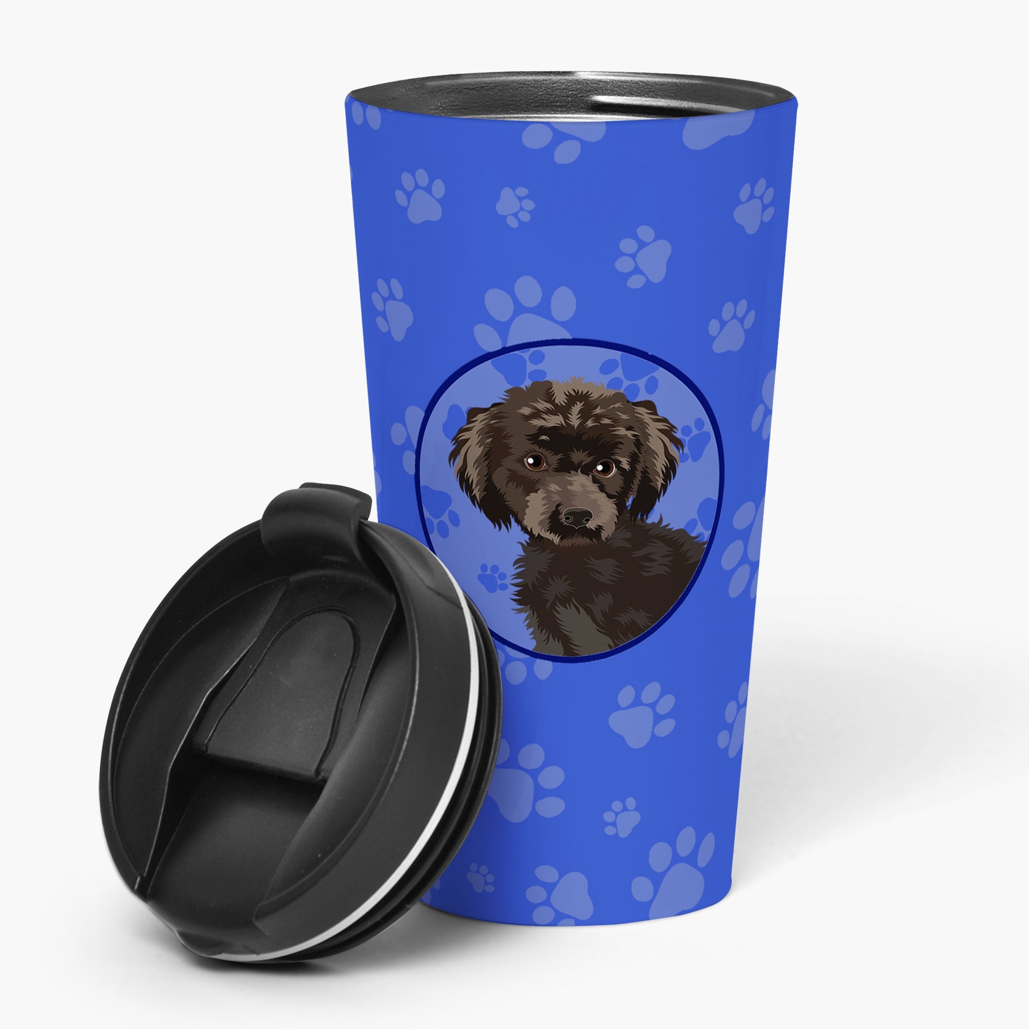 Poodle Toy Brown Stainless Steel 16 oz Tumbler Blue Insulated Tumbler with Lid, Cute Travel Cup for Coffee, Cocktails, Gift Men, Dad, Women, Mother