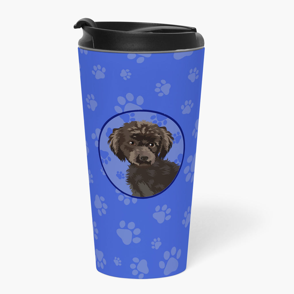 Poodle Toy Brown Stainless Steel 16 oz Tumbler Blue Insulated Tumbler with Lid, Cute Travel Cup for Coffee, Cocktails, Gift Men, Dad, Women, Mother