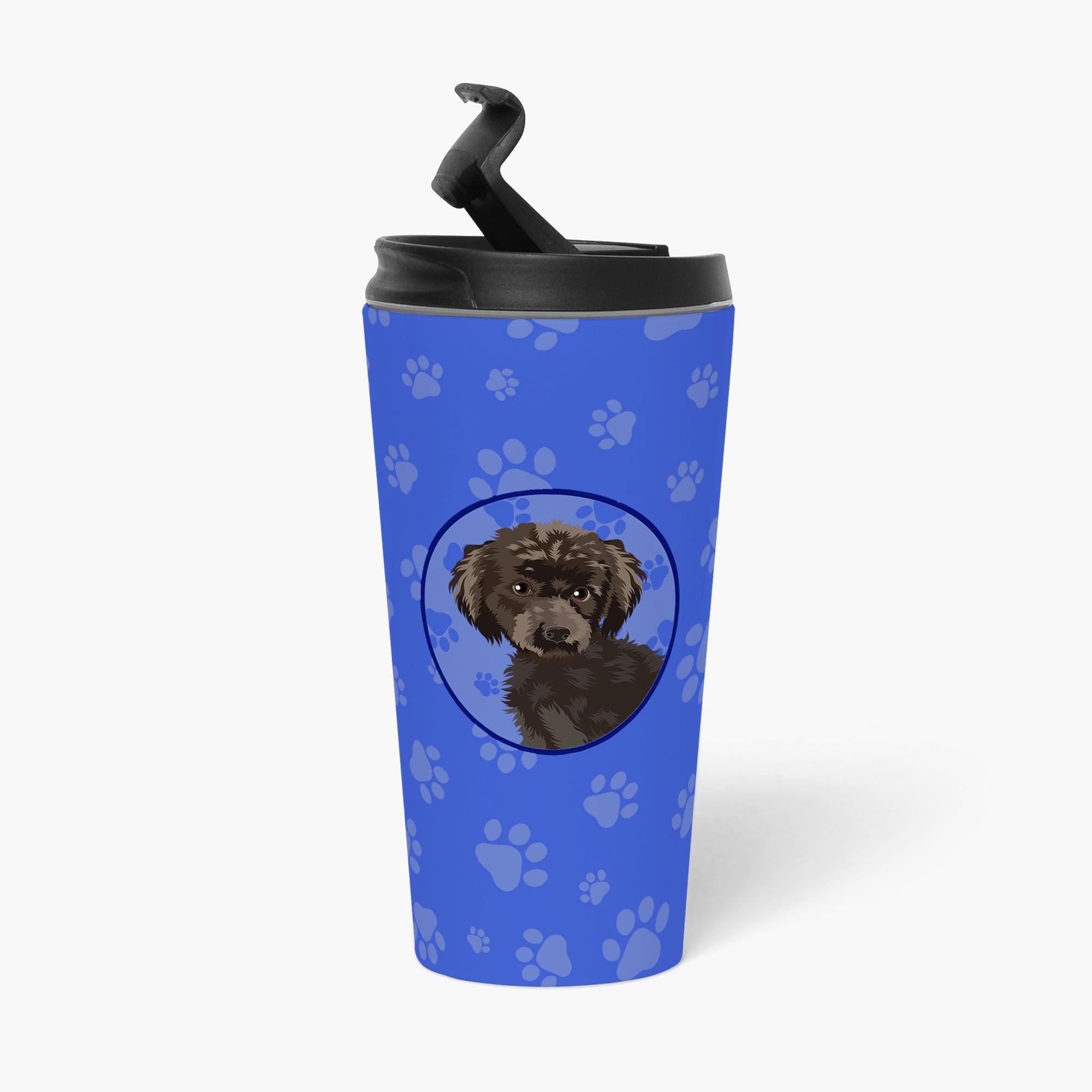 Poodle Toy Brown Stainless Steel 16 oz Tumbler Blue Insulated Tumbler with Lid, Cute Travel Cup for Coffee, Cocktails, Gift Men, Dad, Women, Mother