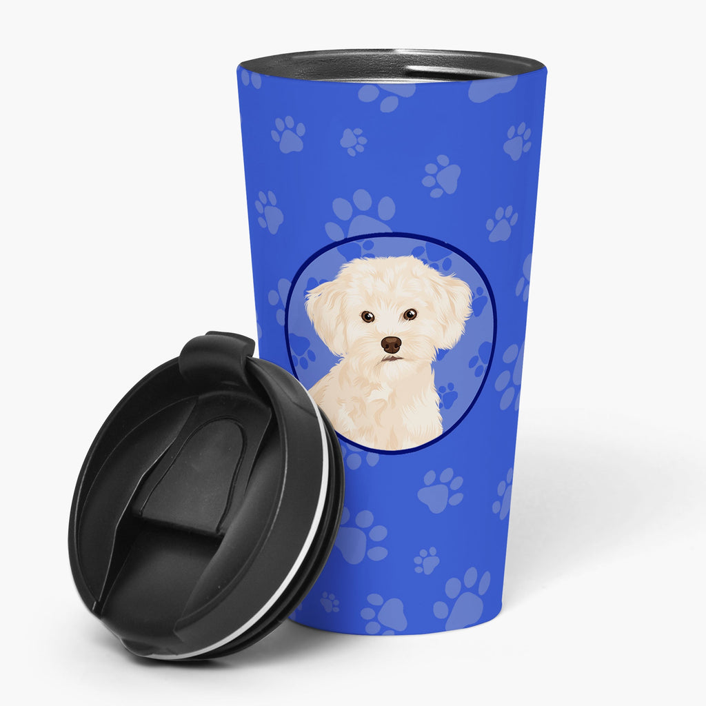 Poodle Toy Cream Stainless Steel 16 oz Tumbler Blue Insulated Tumbler with Lid, Cute Travel Cup for Coffee, Cocktails, Gift Men, Dad, Women, Mother