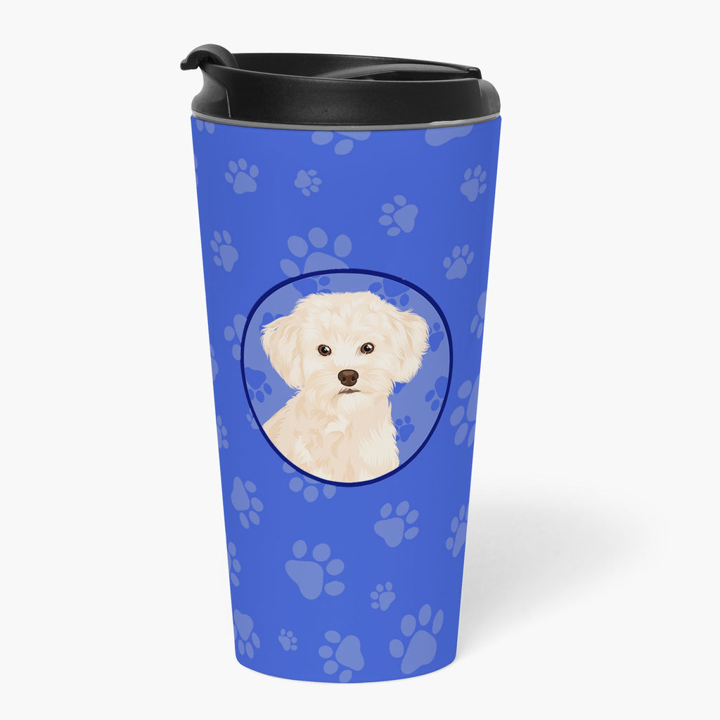 Poodle Toy Cream Stainless Steel 16 oz Tumbler Blue Insulated Tumbler with Lid, Cute Travel Cup for Coffee, Cocktails, Gift Men, Dad, Women, Mother