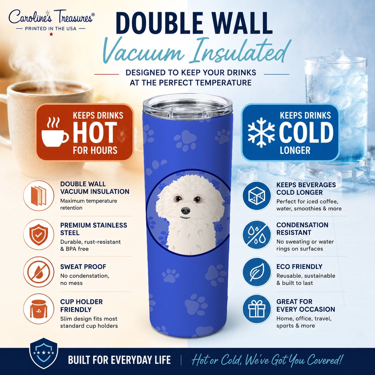 Poodle Toy White  Stainless Steel Skinny Tumbler 20 oz Vacuum Double Walled Reusable Insulated Travel Cup