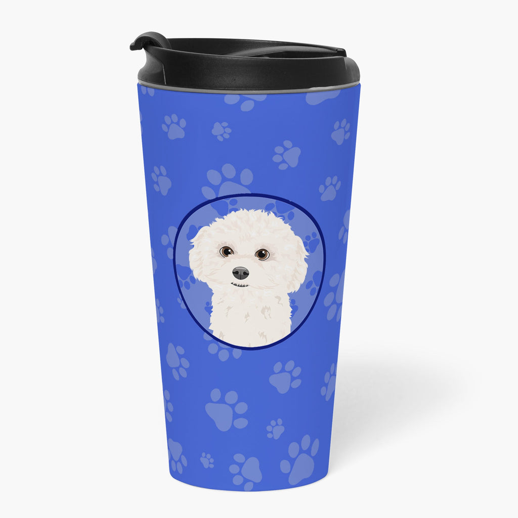 Poodle Toy White Stainless Steel 16 oz Tumbler Blue Insulated Tumbler with Lid, Cute Travel Cup for Coffee, Cocktails, Gift Men, Dad, Women, Mother