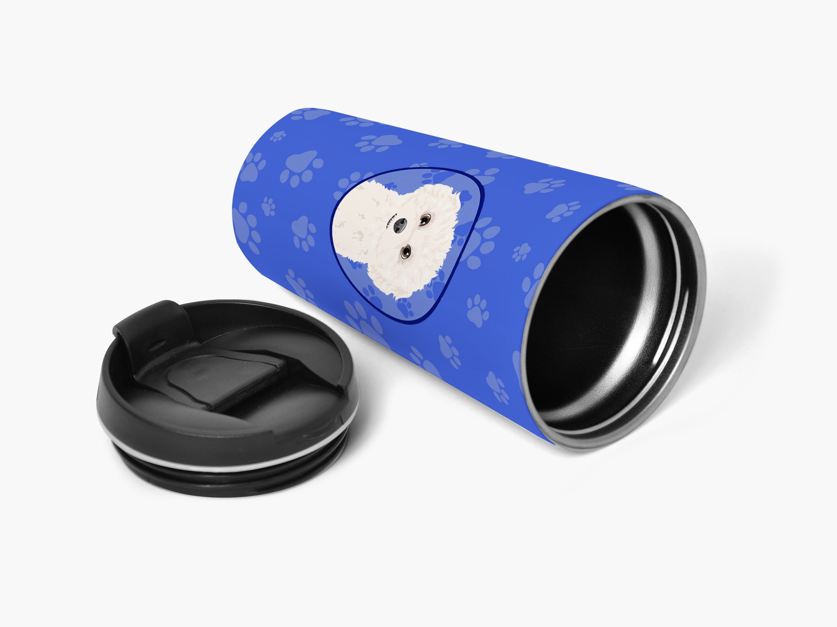 Poodle Toy White Stainless Steel 16 oz Tumbler Blue Insulated Tumbler with Lid, Cute Travel Cup for Coffee, Cocktails, Gift Men, Dad, Women, Mother