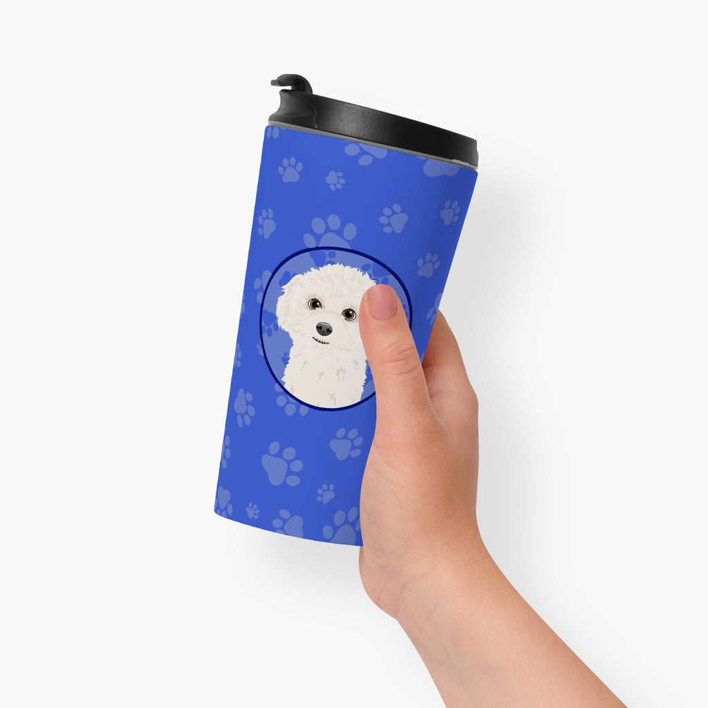 Poodle Toy White Stainless Steel 16 oz Tumbler Blue Insulated Tumbler with Lid, Cute Travel Cup for Coffee, Cocktails, Gift Men, Dad, Women, Mother