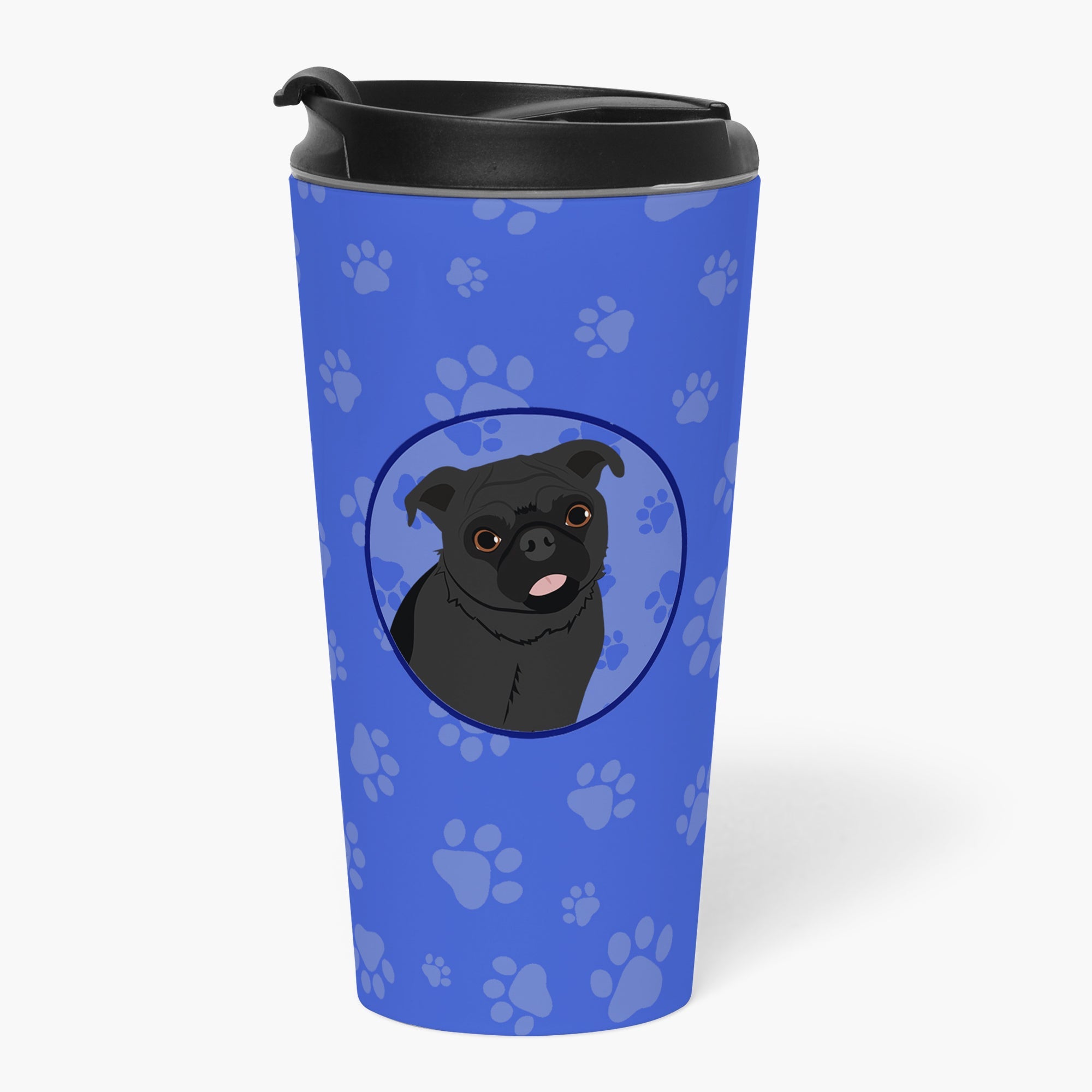 Pug Black #1 Stainless Steel 16 oz Tumbler Blue Insulated Tumbler with Lid, Cute Travel Cup for Coffee, Cocktails, Gift Men, Dad, Women, Mother