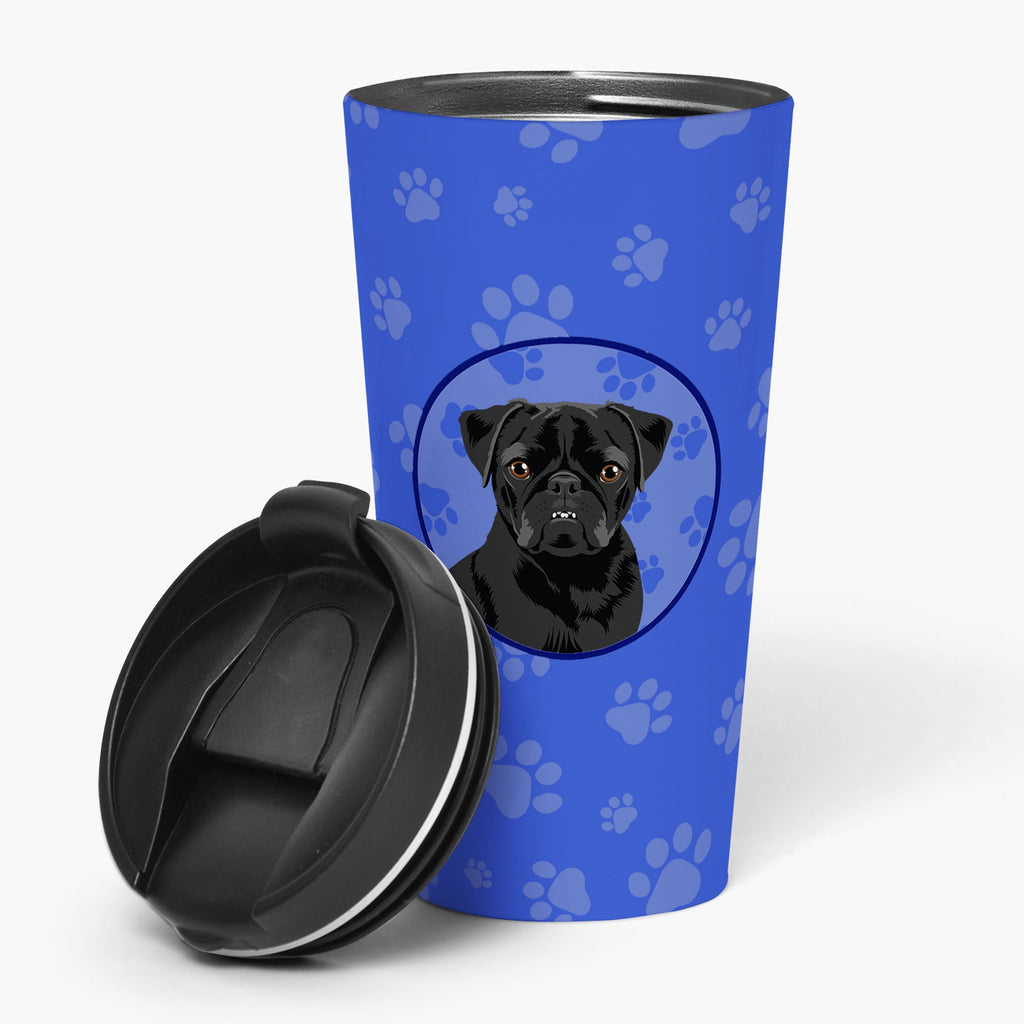 Pug Black #2 Stainless Steel 16 oz Tumbler Blue Insulated Tumbler with Lid, Cute Travel Cup for Coffee, Cocktails, Gift Men, Dad, Women, Mother