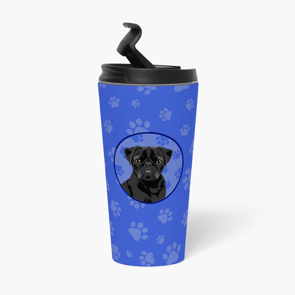 Pug Black #2 Stainless Steel 16 oz Tumbler Blue Insulated Tumbler with Lid, Cute Travel Cup for Coffee, Cocktails, Gift Men, Dad, Women, Mother