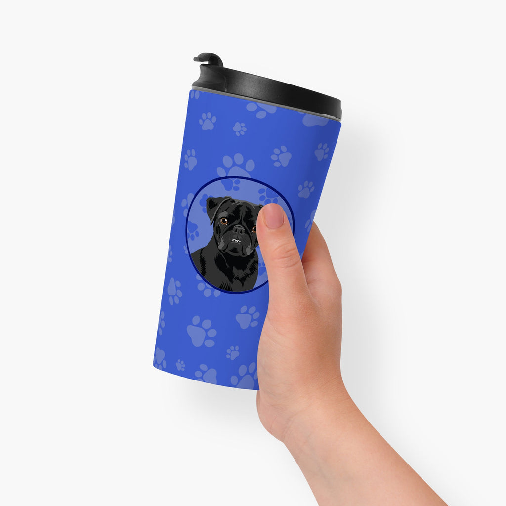 Pug Black #2 Stainless Steel 16 oz Tumbler Blue Insulated Tumbler with Lid, Cute Travel Cup for Coffee, Cocktails, Gift Men, Dad, Women, Mother