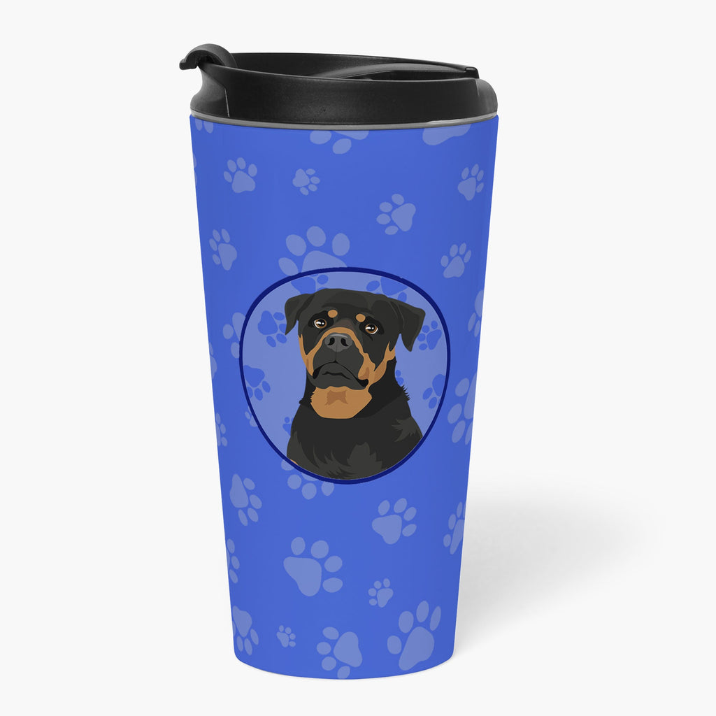 Rottweiler Black and Mahogany Stainless Steel 16 oz Tumbler Blue Insulated Tumbler with Lid, Cute Travel Cup for Coffee, Cocktails, Gift Men, Dad, Women, Mother