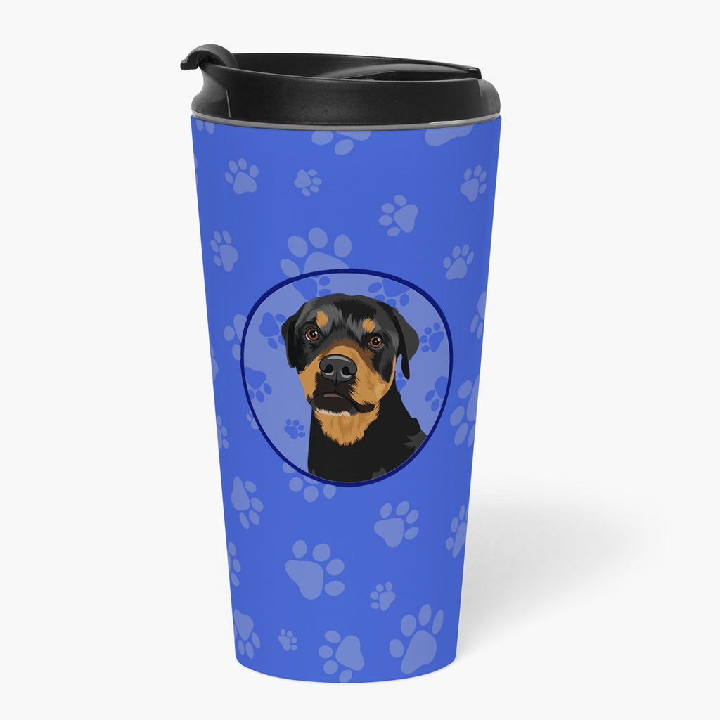 Rottweiler Black and Rust Stainless Steel 16 oz Tumbler Blue Insulated Tumbler with Lid, Cute Travel Cup for Coffee, Cocktails, Gift Men, Dad, Women, Mother