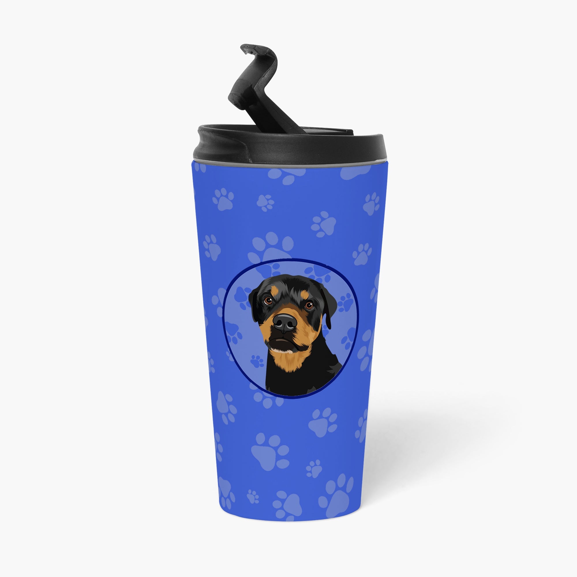 Rottweiler Black and Rust Stainless Steel 16 oz Tumbler Blue Insulated Tumbler with Lid, Cute Travel Cup for Coffee, Cocktails, Gift Men, Dad, Women, Mother