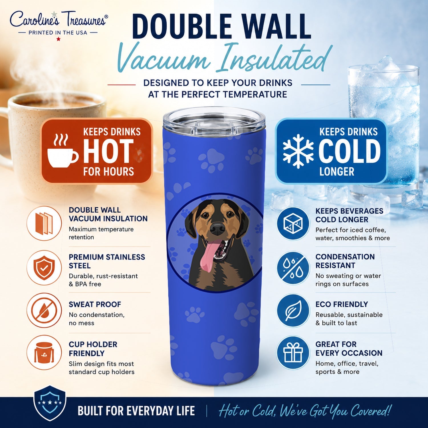 Rottweiler Black and Tan #4  Stainless Steel Skinny Tumbler 20 oz Vacuum Double Walled Reusable Insulated Travel Cup