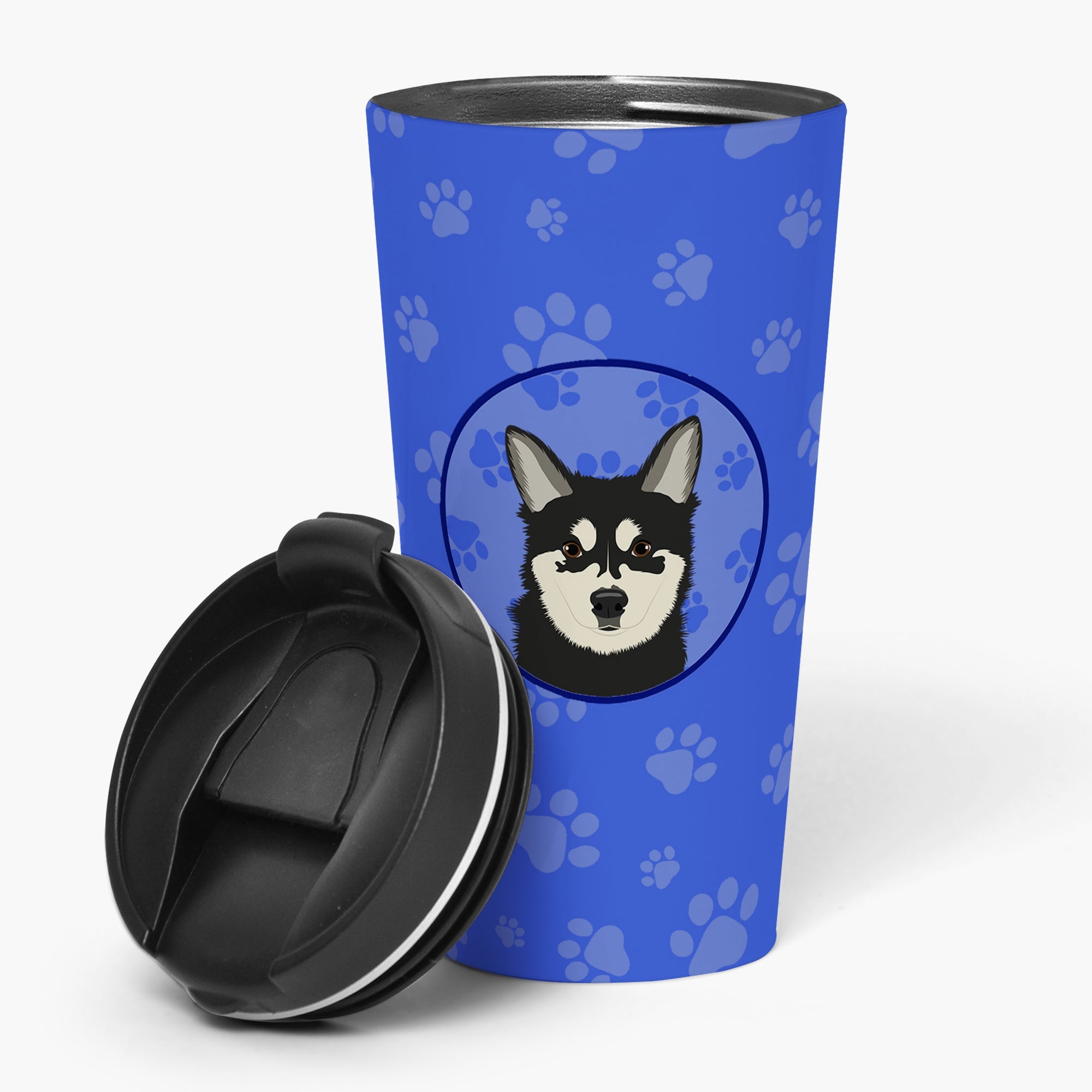 Shiba Inu Husky Mix Stainless Steel 16 oz Tumbler Blue Insulated Tumbler with Lid, Cute Travel Cup for Coffee, Cocktails, Gift Men, Dad, Women, Mother