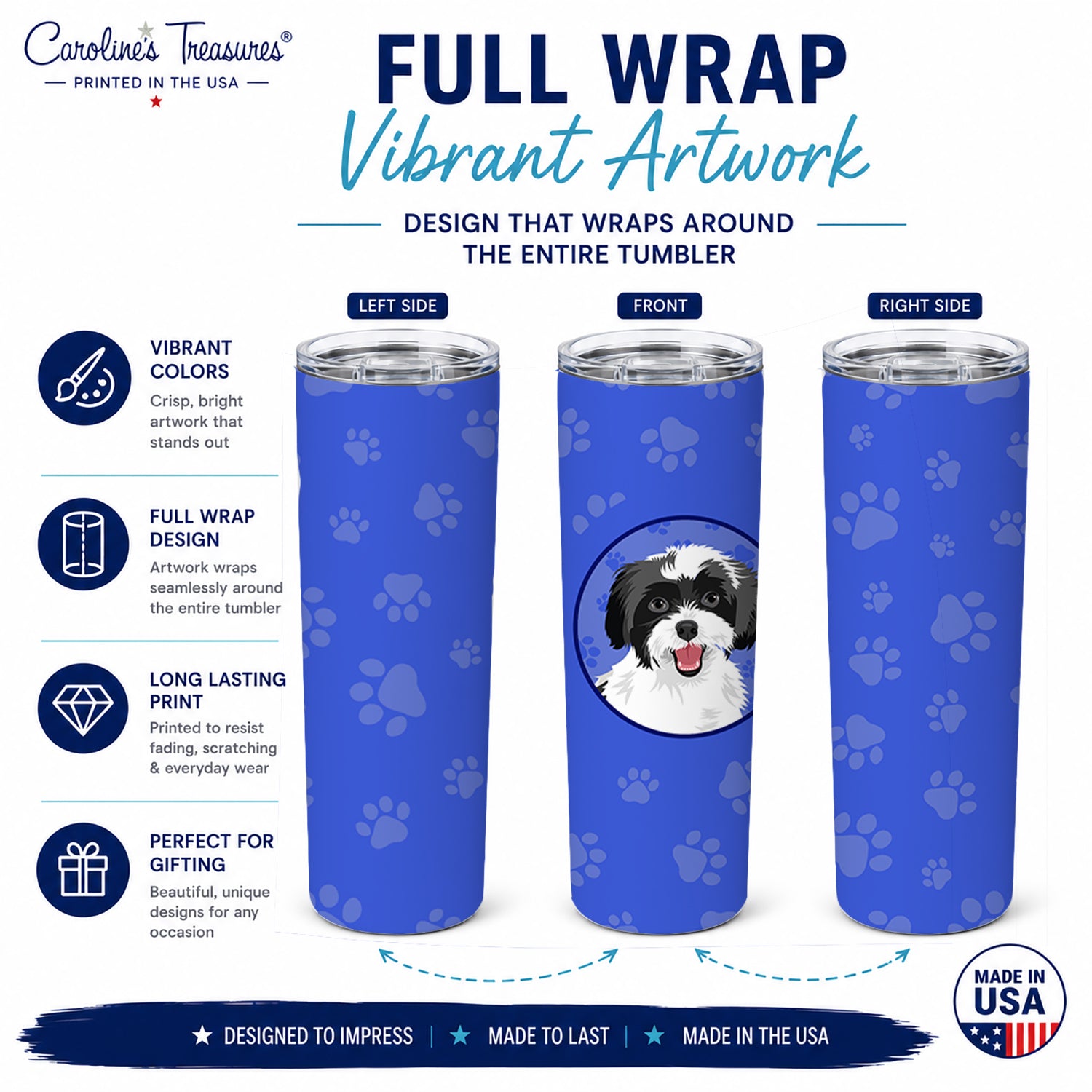 Shih-Tzu Black and White #3  Stainless Steel Skinny Tumbler 20 oz Vacuum Double Walled Reusable Insulated Travel Cup