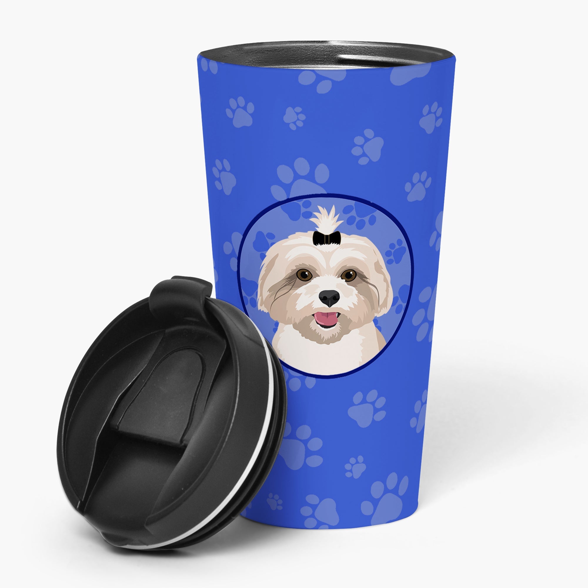 Shih-Tzu Gold #2 Stainless Steel 16 oz Tumbler Blue Insulated Tumbler with Lid, Cute Travel Cup for Coffee, Cocktails, Gift Men, Dad, Women, Mother