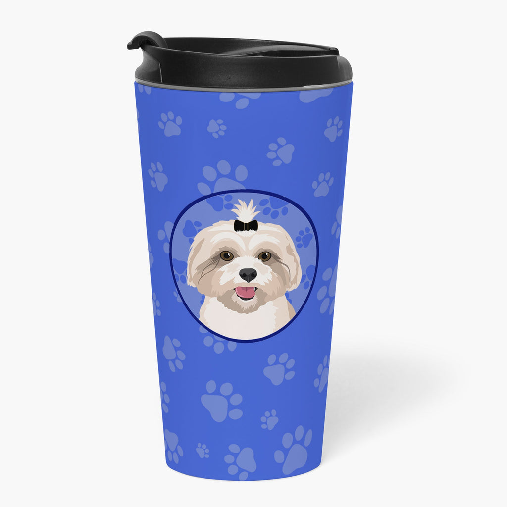 Shih-Tzu Gold #2 Stainless Steel 16 oz Tumbler Blue Insulated Tumbler with Lid, Cute Travel Cup for Coffee, Cocktails, Gift Men, Dad, Women, Mother