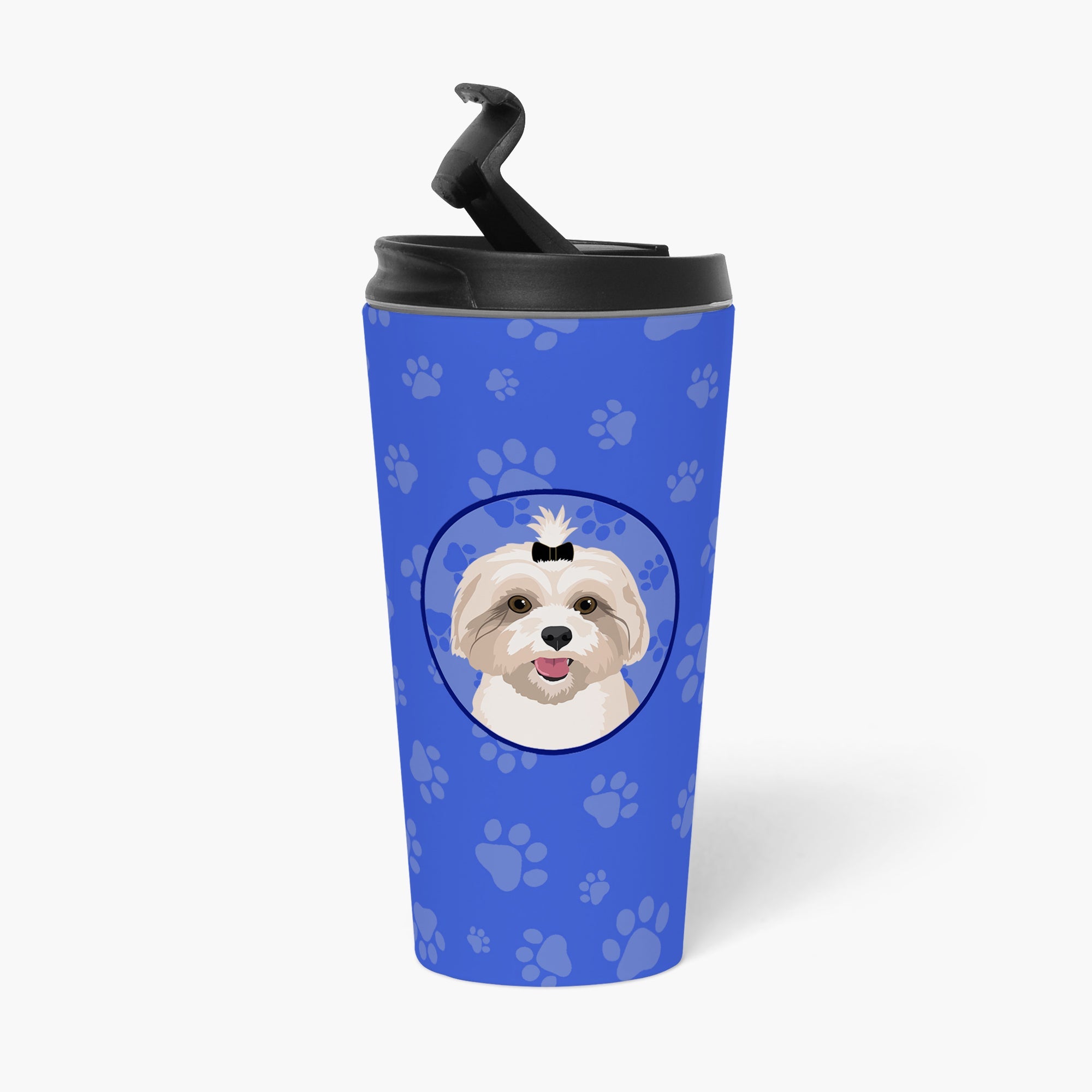 Shih-Tzu Gold #2 Stainless Steel 16 oz Tumbler Blue Insulated Tumbler with Lid, Cute Travel Cup for Coffee, Cocktails, Gift Men, Dad, Women, Mother