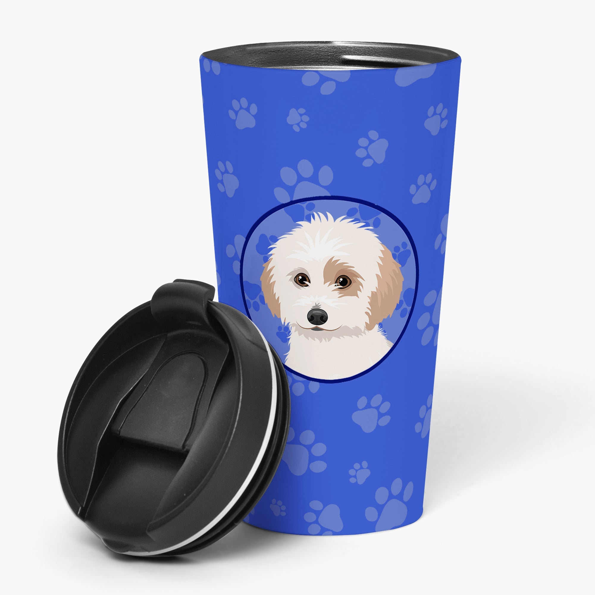 Shih-Tzu White and Red Stainless Steel 16 oz Tumbler Blue Insulated Tumbler with Lid, Cute Travel Cup for Coffee, Cocktails, Gift Men, Dad, Women, Mother