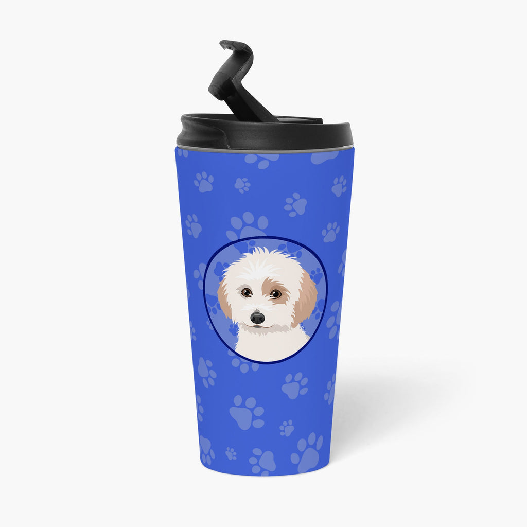 Shih-Tzu White and Red Stainless Steel 16 oz Tumbler Blue Insulated Tumbler with Lid, Cute Travel Cup for Coffee, Cocktails, Gift Men, Dad, Women, Mother