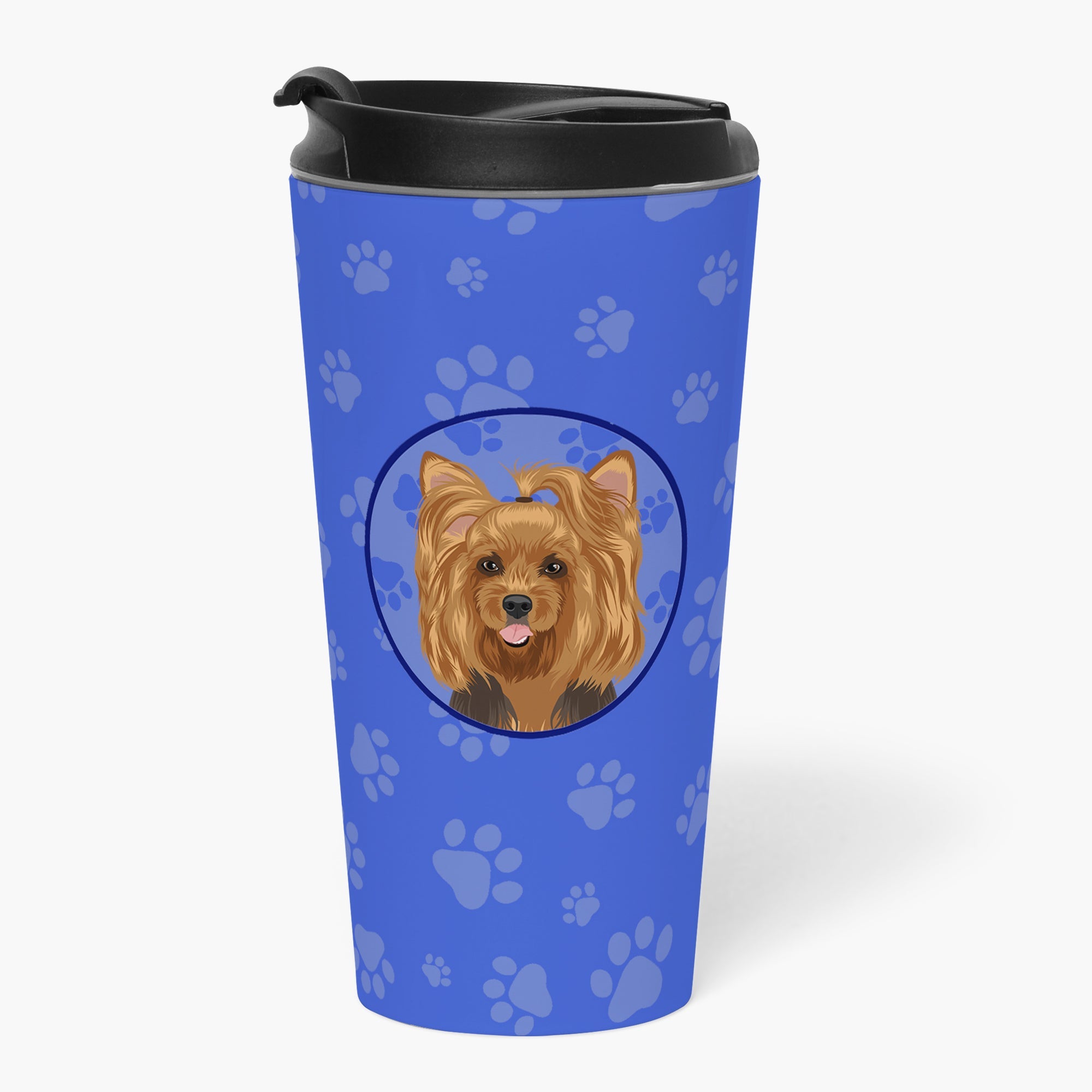 Yorkie Black and Gold #1 Stainless Steel 16 oz Tumbler Blue Insulated Tumbler with Lid, Cute Travel Cup for Coffee, Cocktails, Gift Men, Dad, Women, Mother