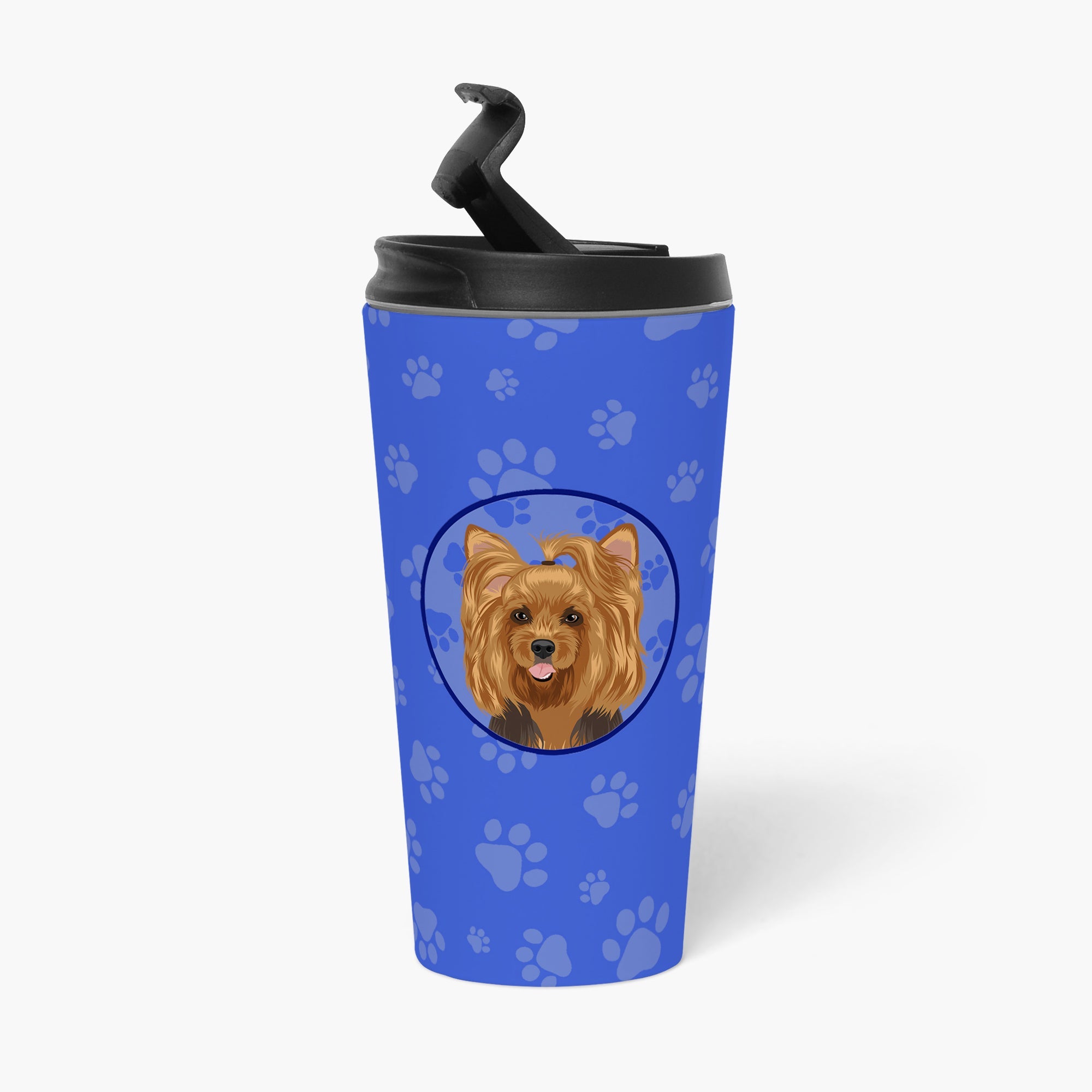 Yorkie Black and Gold #1 Stainless Steel 16 oz Tumbler Blue Insulated Tumbler with Lid, Cute Travel Cup for Coffee, Cocktails, Gift Men, Dad, Women, Mother