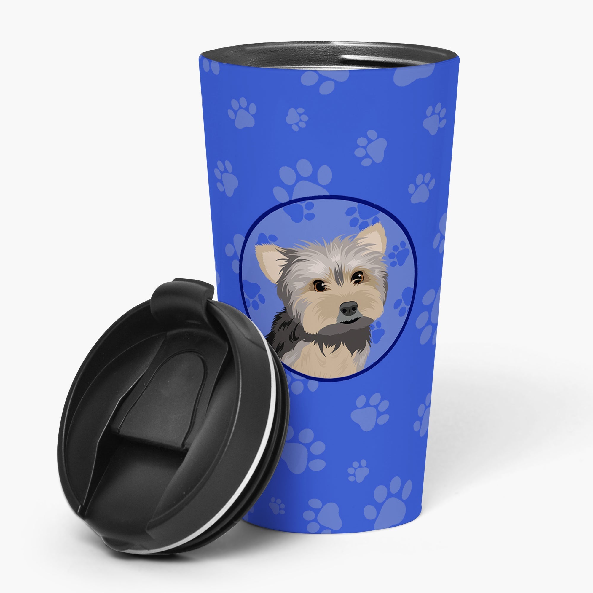 Yorkie Blue and Tan #2 Stainless Steel 16 oz Tumbler Blue Insulated Tumbler with Lid, Cute Travel Cup for Coffee, Cocktails, Gift Men, Dad, Women, Mother