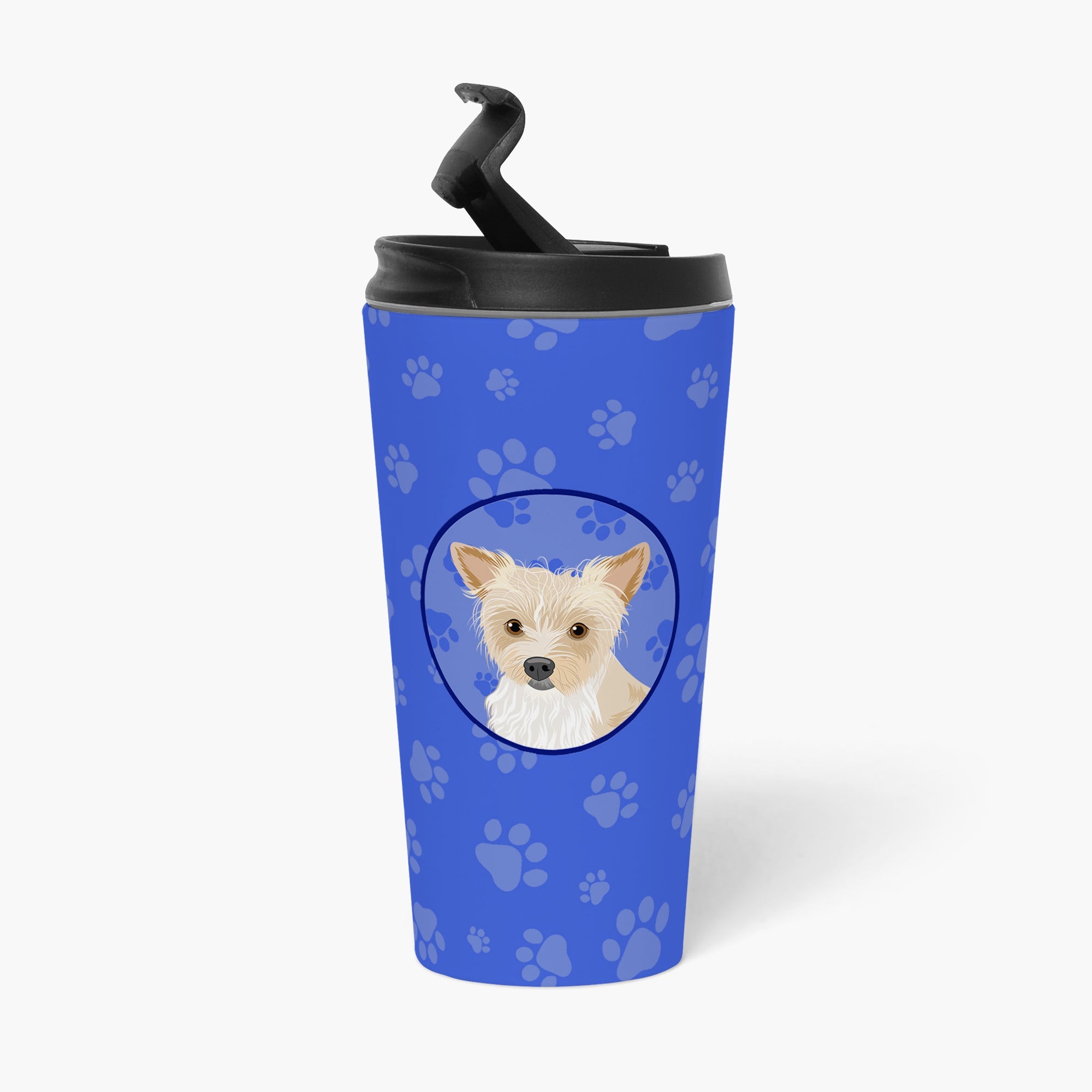 Yorkie Parti Stainless Steel 16 oz Tumbler Blue Insulated Tumbler with Lid, Cute Travel Cup for Coffee, Cocktails, Gift Men, Dad, Women, Mother