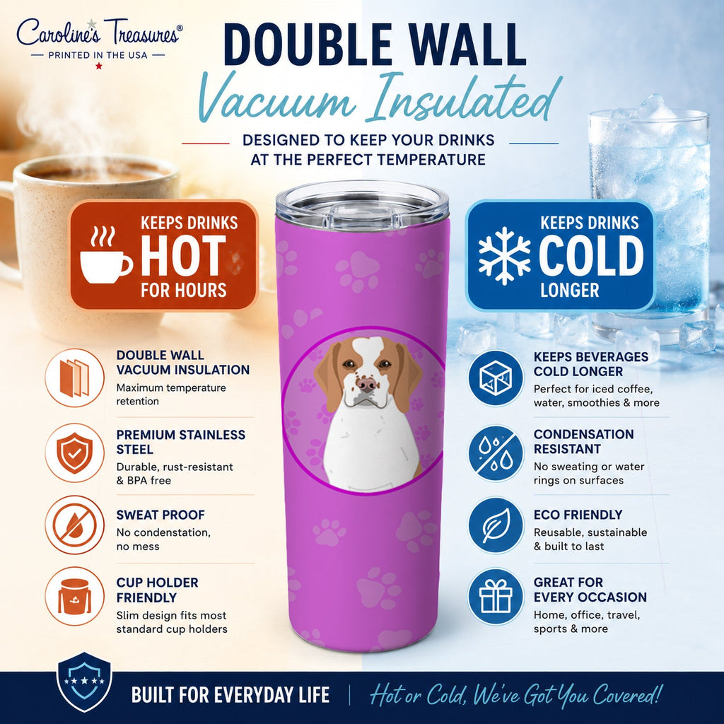 Beagle Red and White Red Ticked #1 Stainless Steel Skinny Tumbler 20 oz Vacuum Double Walled Reusable Insulated Travel Cup