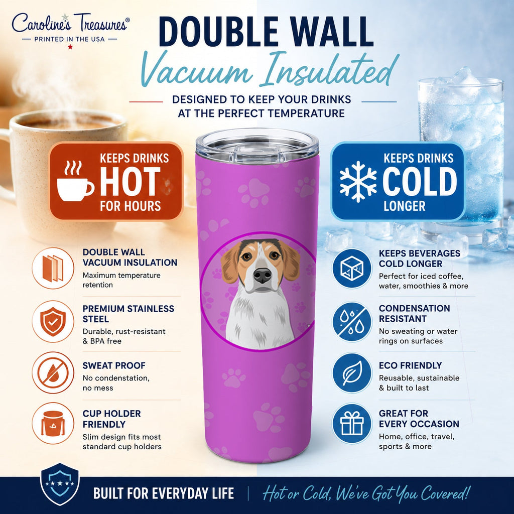 Beagle Tricolor #2 Stainless Steel Skinny Tumbler 20 oz Vacuum Double Walled Reusable Insulated Travel Cup