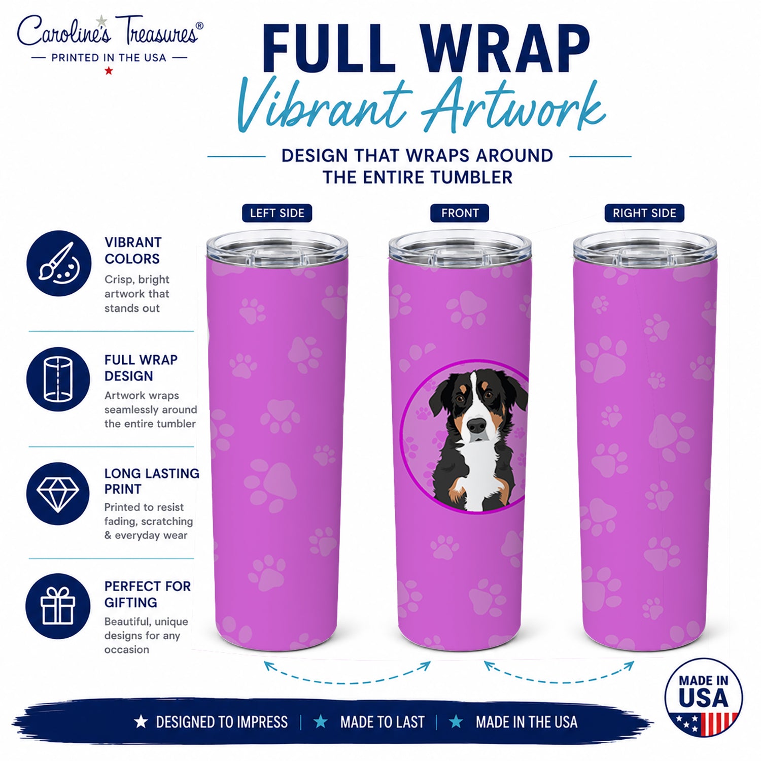Bernese Mountain Dog Puppy #2 Stainless Steel Skinny Tumbler 20 oz Vacuum Double Walled Reusable Insulated Travel Cup
