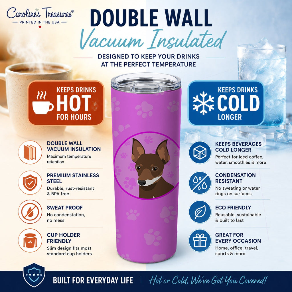 Chihuahua Chocolate and White #2 Stainless Steel Skinny Tumbler 20 oz Vacuum Double Walled Reusable Insulated Travel Cup
