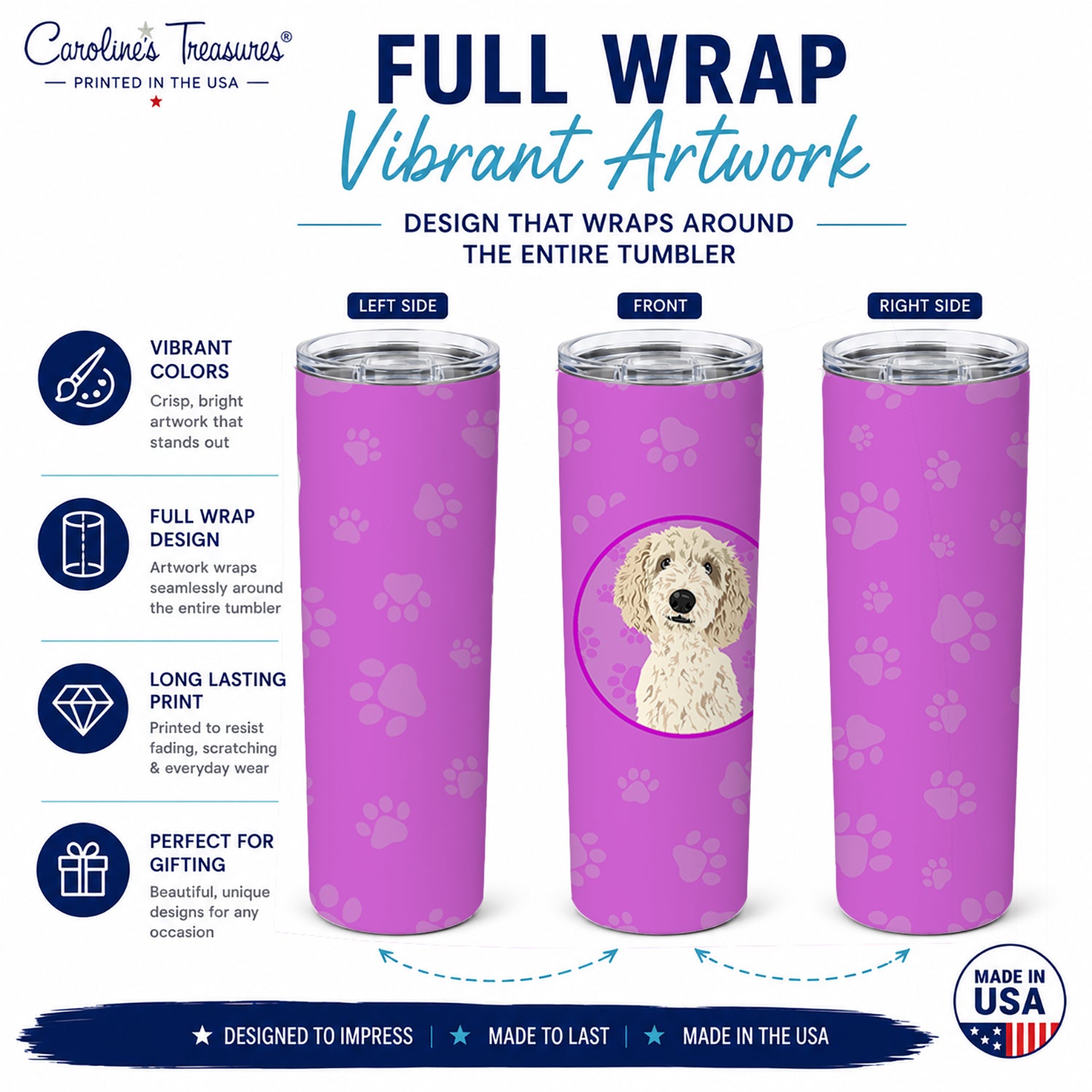 Doodle Cream #7 Stainless Steel Skinny Tumbler 20 oz Vacuum Double Walled Reusable Insulated Travel Cup