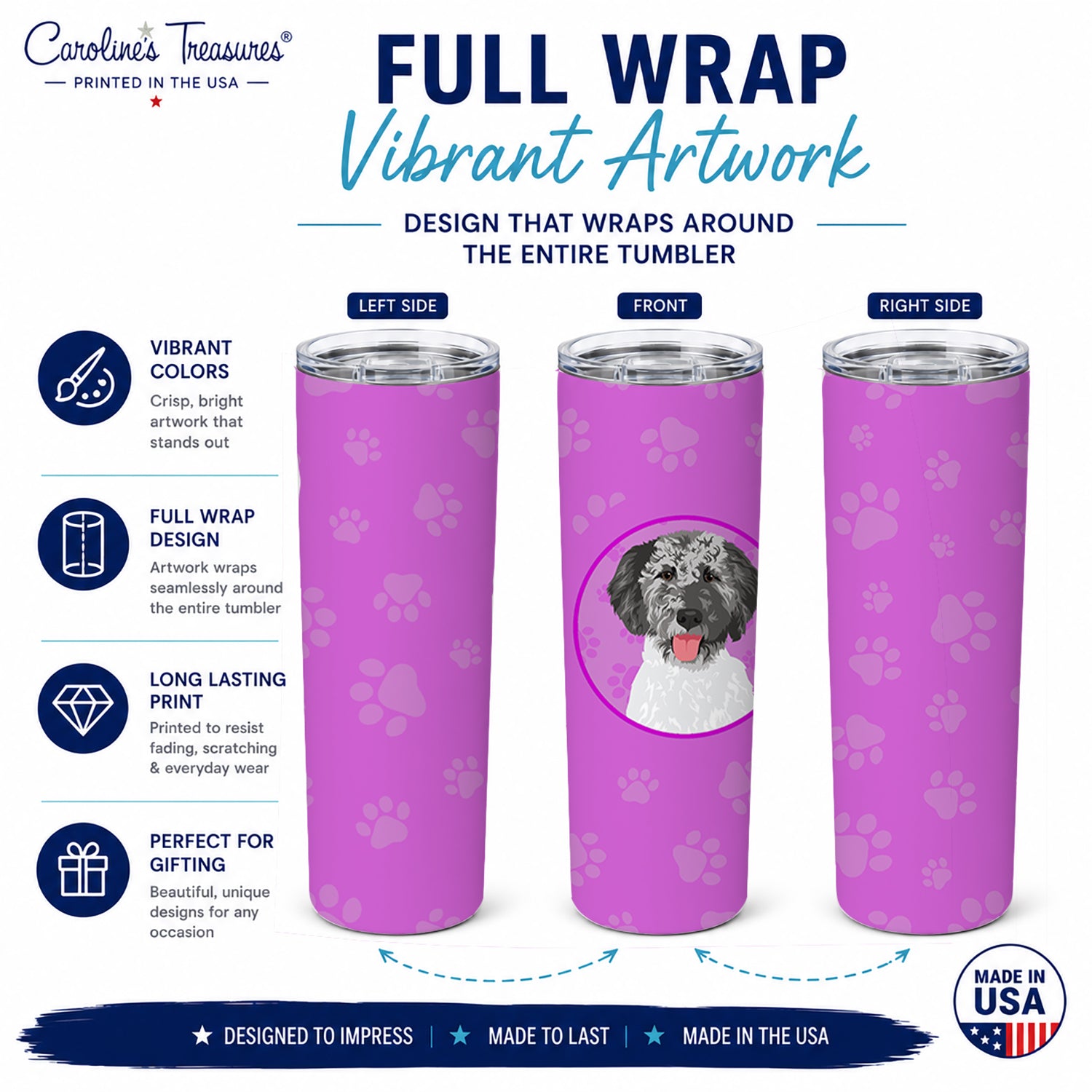 Doodle Silver #3 Stainless Steel Skinny Tumbler 20 oz Vacuum Double Walled Reusable Insulated Travel Cup