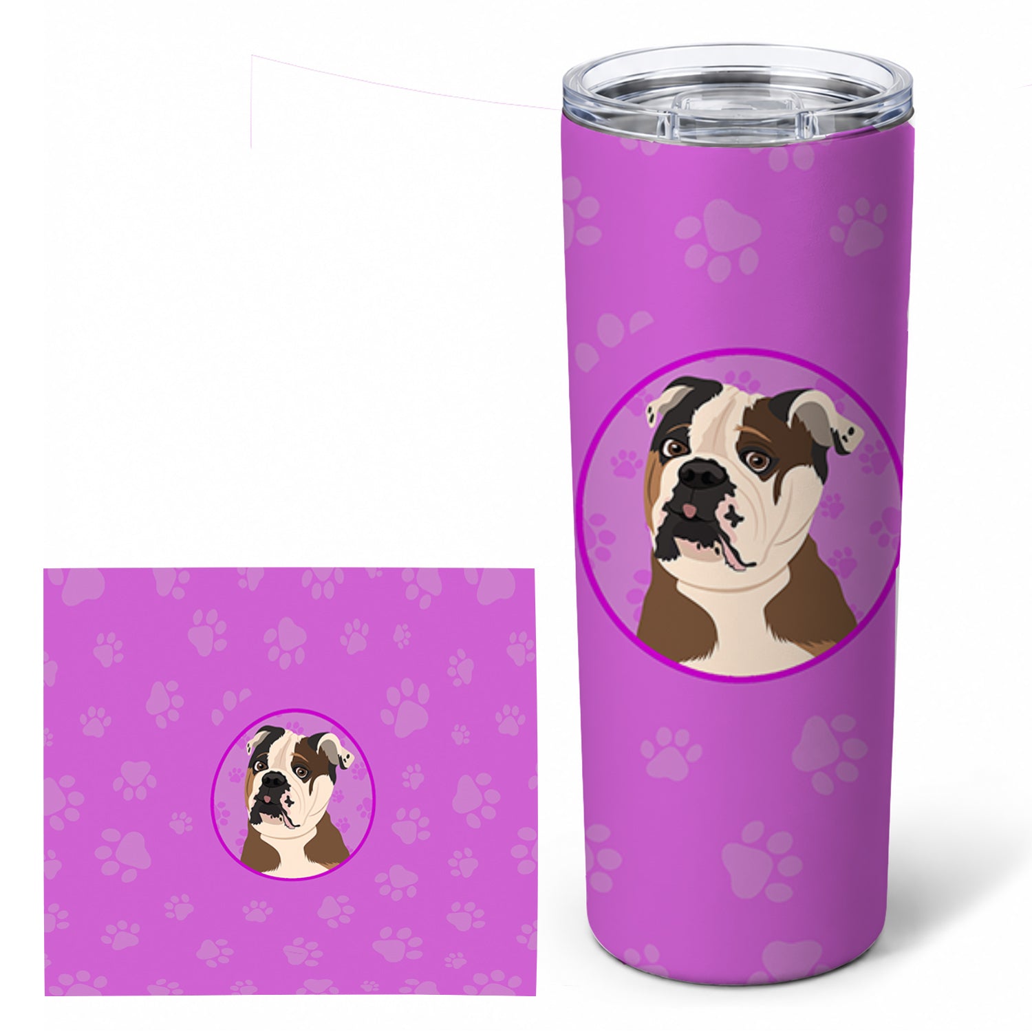 English Bulldog Chocolate Tan Stainless Steel Skinny Tumbler 20 oz Vacuum Double Walled Reusable Insulated Travel Cup