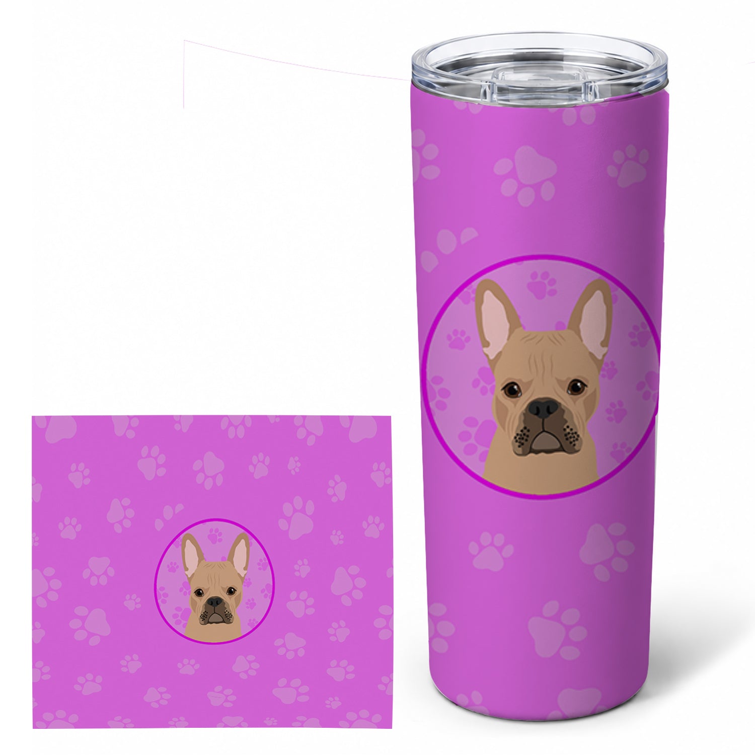 French Bulldog Cream Stainless Steel Skinny Tumbler 20 oz Vacuum Double Walled Reusable Insulated Travel Cup