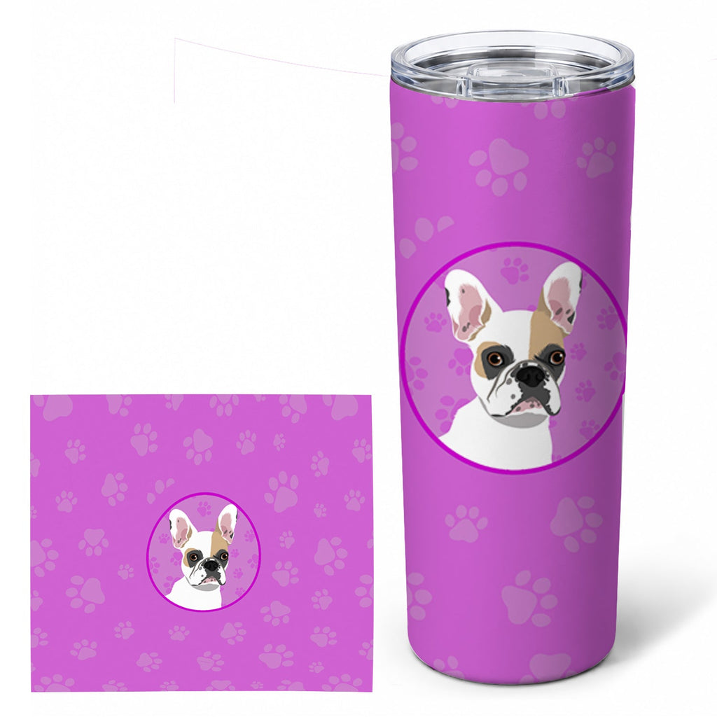 French Bulldog White #1 Stainless Steel Skinny Tumbler 20 oz Vacuum Double Walled Reusable Insulated Travel Cup
